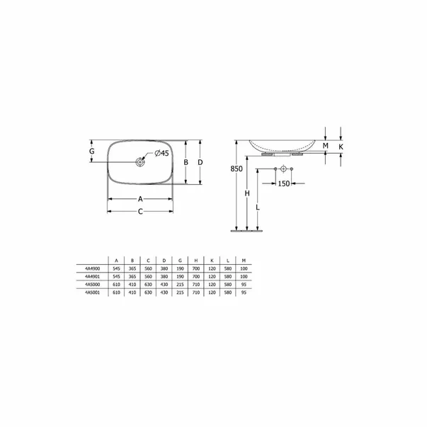 Lavoar pe blat Villeroy&Boch Loop&Friends dreptunghiular alb 56 cm [2]