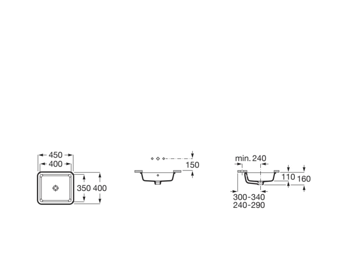 Lavoar Roca A3270YE000, 400 mm, 350 mm, 160 mm, 1 cuve, suprafata antiaderent, sub blat, fara nr orificii baterie, Alb [2]