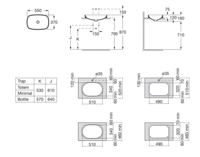 Lavoar Roca A327504640, 550 mm, 370 mm, 160 mm, 1 cuve, suprafata antiaderent, in blat, interior zona montaj, Antracit [2]