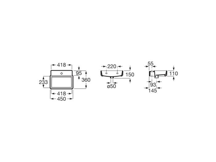 Lavoar Roca A327690620, 450 mm, 360 mm, 150 mm, 1 cuve, 1 nr orificii baterie, pe perete, pe blat, Alb [6]