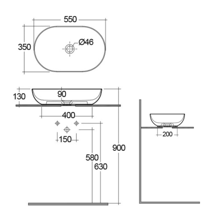 Lavoar slim pe blat, Rak, Feeling, oval, 55 x 35 cm, cappuccino mat [2]
