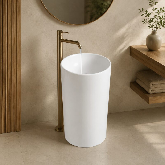Lavoar stativ Fluminia Athos New, cilindric, h83cm, fara orificiu baterie, ceramica, alb [2]