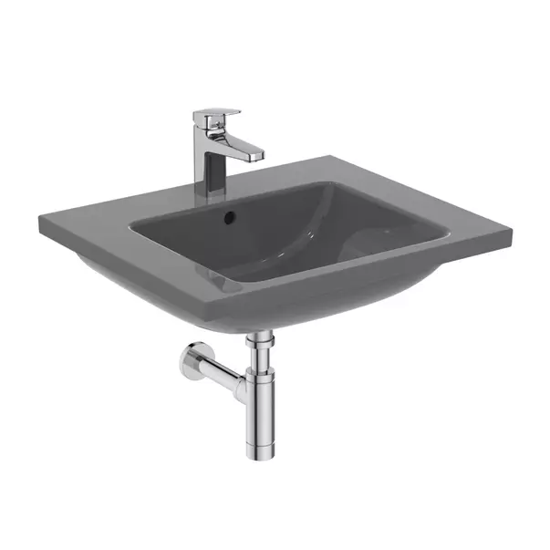 Lavoar suspendat Ideal Standard i.life B gri lucios 61 cm cu orificiu baterie si preaplin [9]