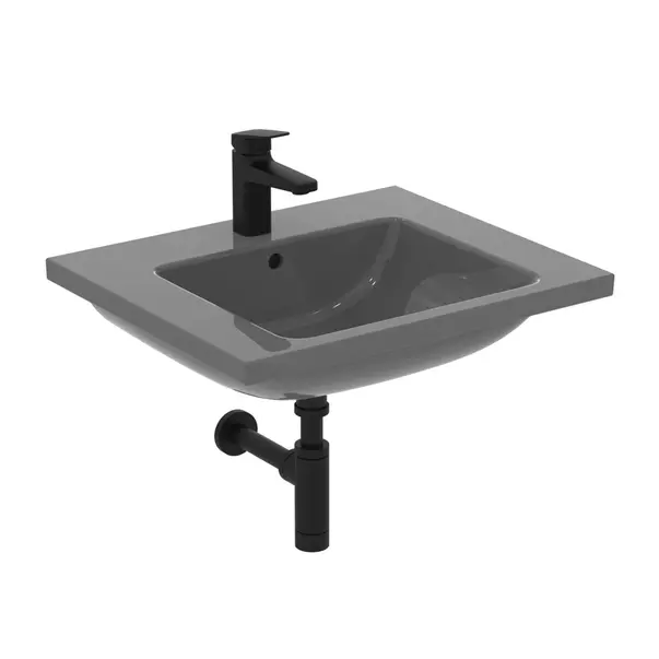 Lavoar suspendat Ideal Standard i.life B gri lucios 61 cm cu orificiu baterie si preaplin [7]