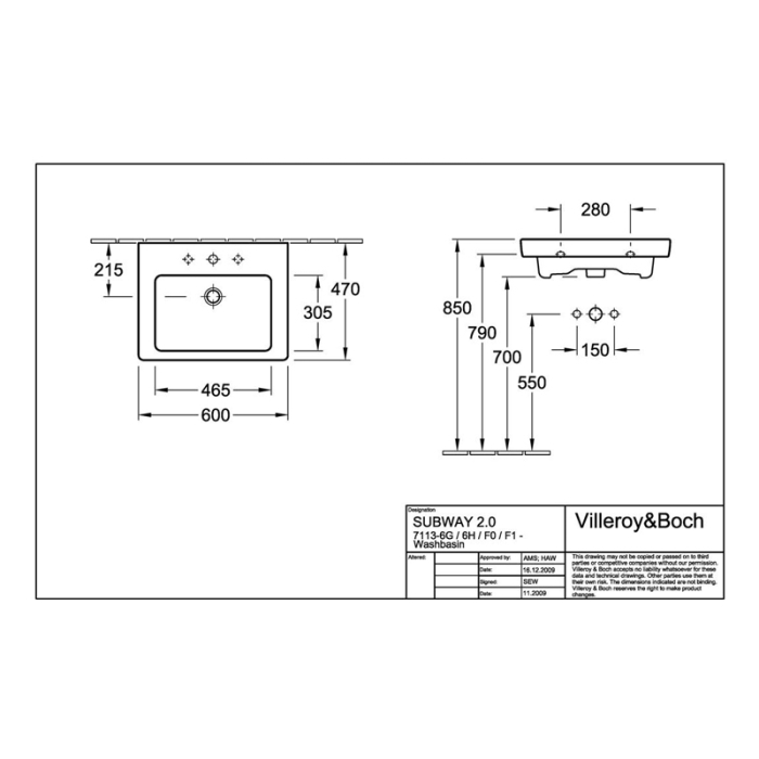 Lavoar Villeroy & Boch, Subway 2.0, 60 cm, alb alpin [2]