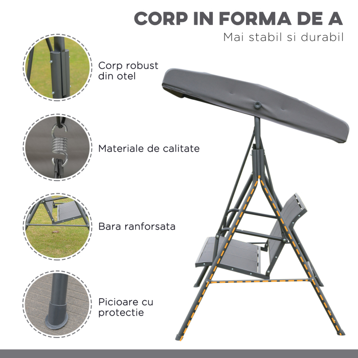  leagan 3 locuri, cu acoperis, 178x111x155cm gri [4]