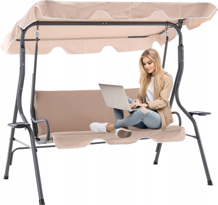 Leagan balansoar gradina 3 locuri maxim 220 kg poliester, design confortabil, bej inchis [6]