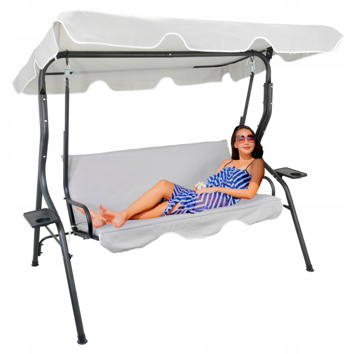 Leagan balansoar gradina Sersimo Cosenza, 3 locuri, 220kg, gri deschis [8]