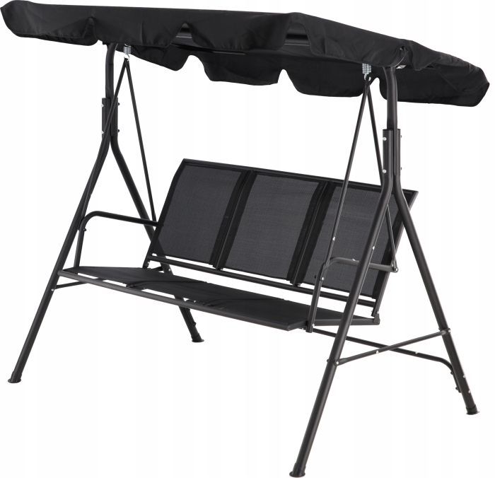 Leagan balansoar gradina 3 locuri, textilene rezistent intemperii, baldachin reglabil poliester 140g/m2, cadru otel, max 260 kg, negru [4]