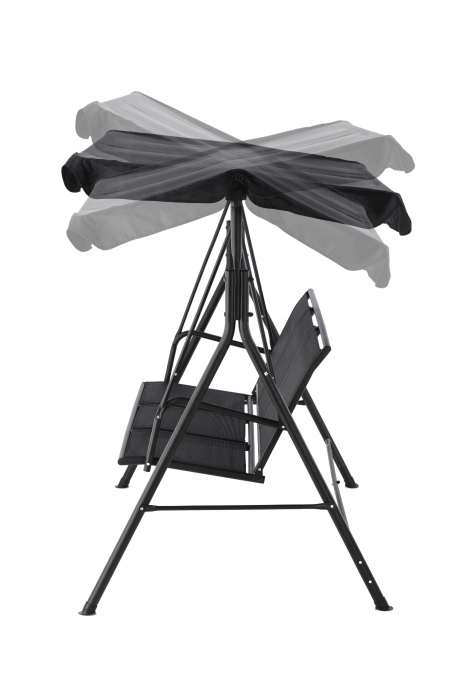 Leagan balansoar gradina 3 locuri, textilene rezistent intemperii, baldachin reglabil poliester 140g/m2, cadru otel, max 260 kg, negru [6]