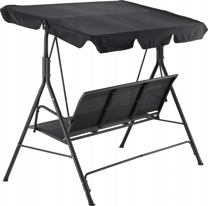 Leagan balansoar gradina 3 locuri, textilene rezistent intemperii, baldachin reglabil poliester 140g/m2, cadru otel, max 260 kg, negru [11]
