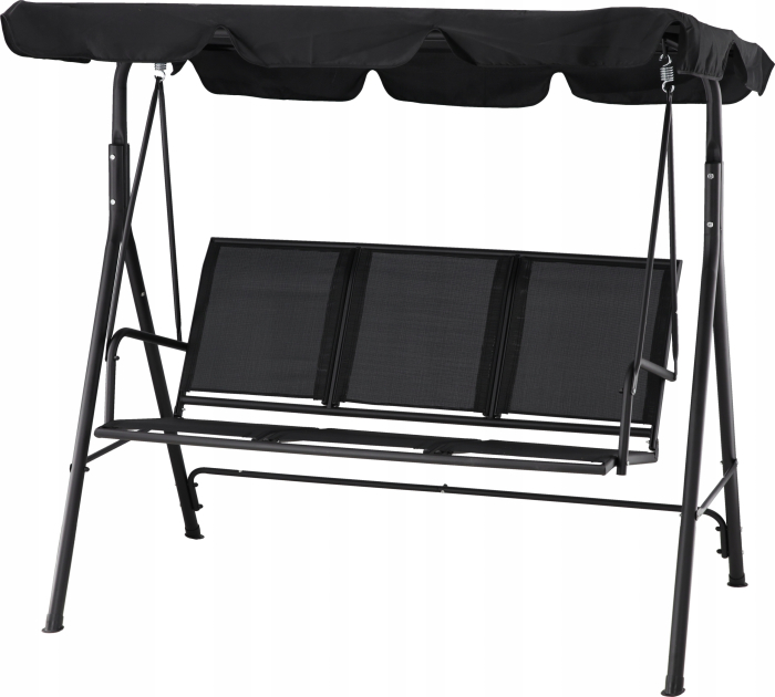 Leagan balansoar gradina 3 locuri, textilene rezistent intemperii, baldachin reglabil poliester 140g/m2, cadru otel, max 260 kg, negru [7]