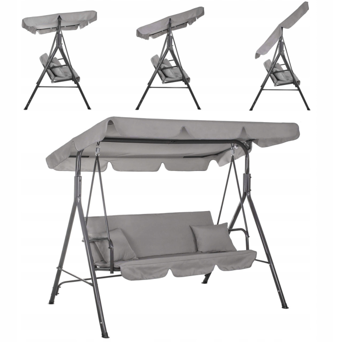 Leagan Balansoar Sersimo Luna GS13S cu Pernite pentru Terasa sau Gradina, 3 locuri, 220kg, gri [5]