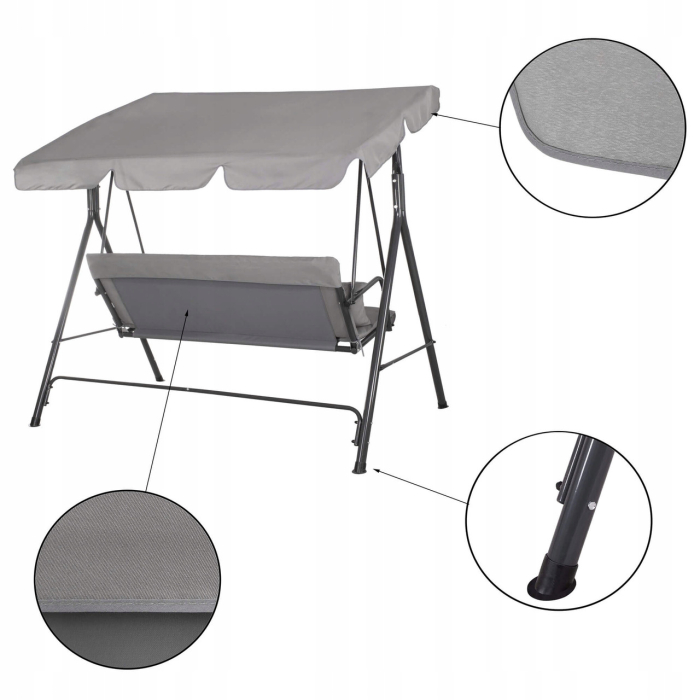 Leagan Balansoar Sersimo Luna GS13S cu Pernite pentru Terasa sau Gradina, 3 locuri, 220kg, gri [9]