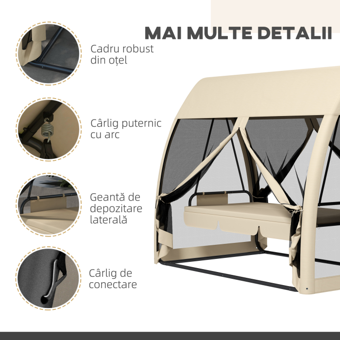  Leagan de gradina 2 in 1 convertibil in pat cu perne si plasa de tantari, 240x140x197 cm, Cafeniu [7]