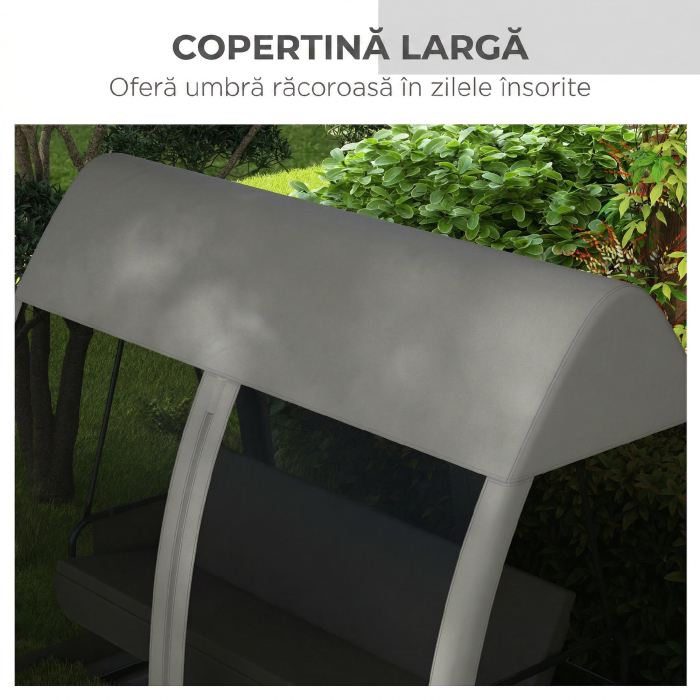  Leagan de Gradina 2 in 1, Convertibil in Pat, cu Perne si Plasa de tantari, 240x140x197 cm, Gri [6]