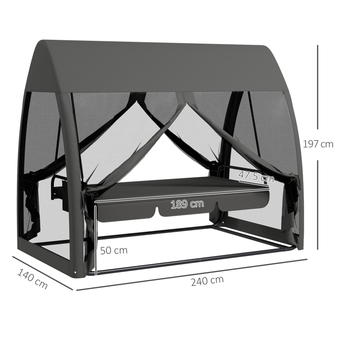  Leagan de Gradina 2 in 1, Convertibil in Pat, cu Perne si Plasa de tantari, 240x140x197 cm, Gri [3]