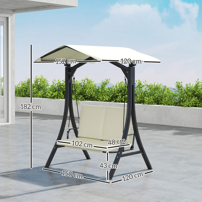 Leagan de Gradina 2 Locuri cu Acoperis Reglabil 150x120x182cm Crem [3]