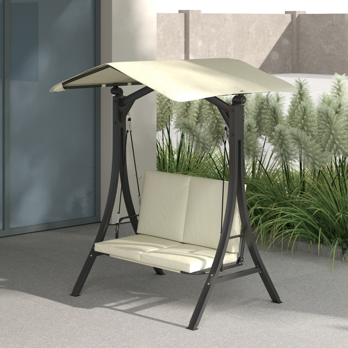  Leagan de Gradina 2 Locuri cu Acoperis Reglabil 150x120x182cm Crem [8]