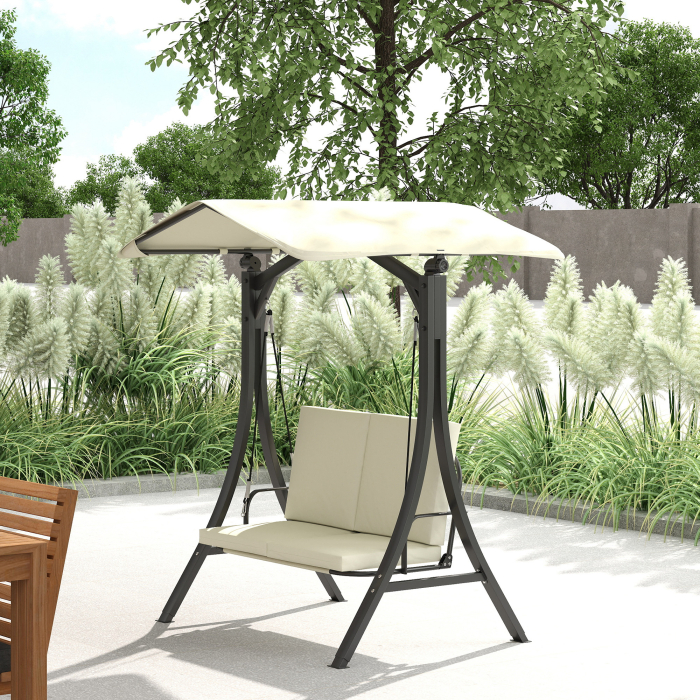  Leagan de Gradina 2 Locuri cu Acoperis Reglabil 150x120x182cm Crem [2]