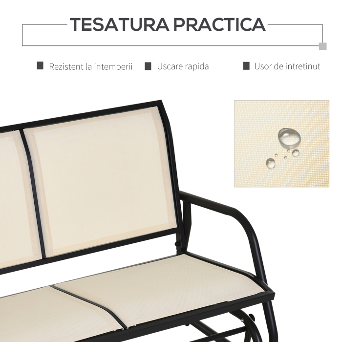  Leagan de Gradina cu 2 Locuri din Metal si Tesatura Transpiranta Bej [5]