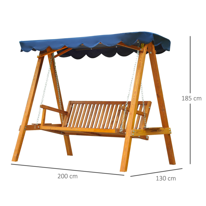  leagan de gradina cu 3 locuri, lemn, 200x130x185 cm [3]