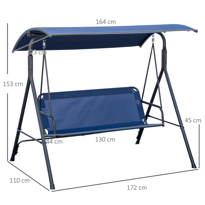  Leagan de Gradina cu 3 Locuri si Acoperis Reglabil din Material si Otel, 172x110x153 cm, Albastru inchis [3]