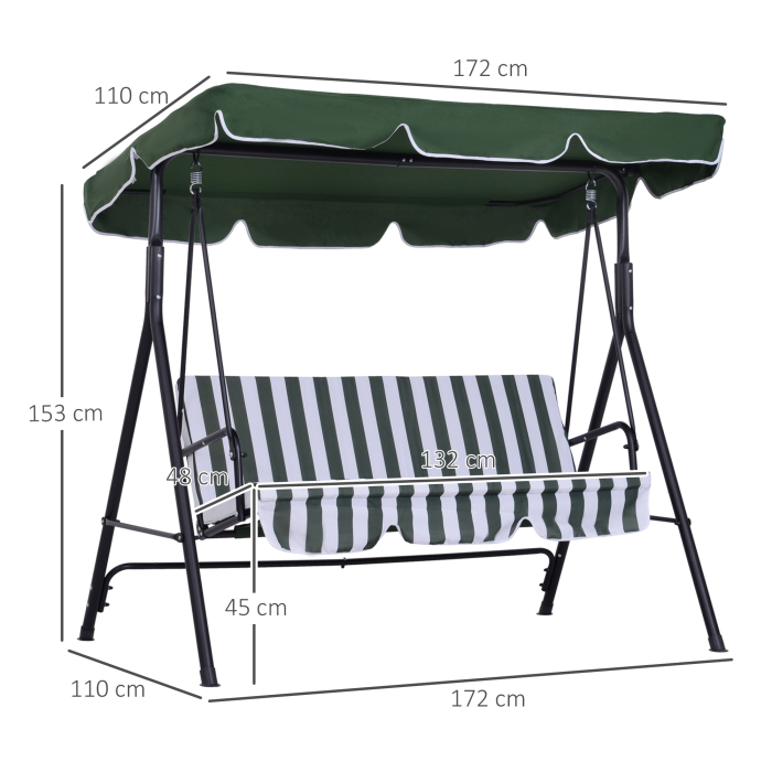  Leagan de Gradina cu 3 Locuri si Parasolar Basculant, 172×110×153 cm, Verde [3]