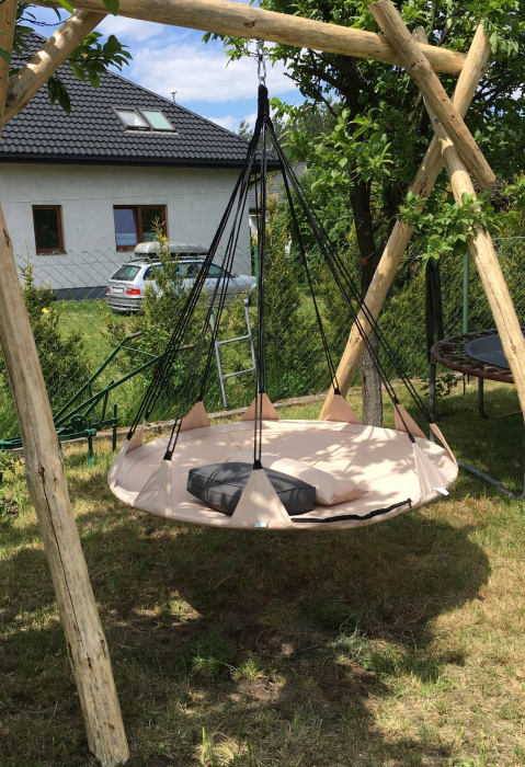 Leagan de gradina XXL Sersimo, suspendat tip pat, 150cm, bej [5]