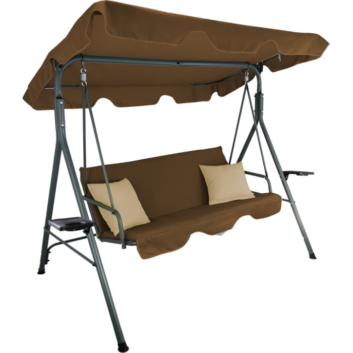 Leagan gradina 3 locuri 170x118x153 cm, cu perne, baldachin reglabil si masute laterale, structura otel, maro [1]