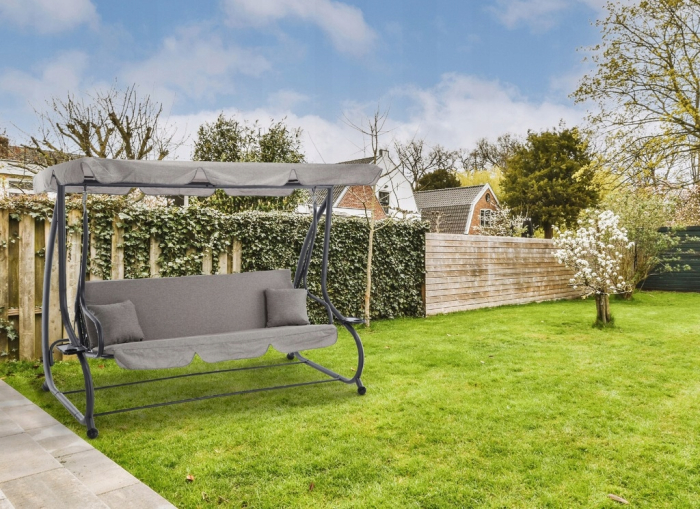 Leagan gradina 3 locuri cu baldachin reglabil, perne si suport pahare, 210x120x170 cm, gri [3]