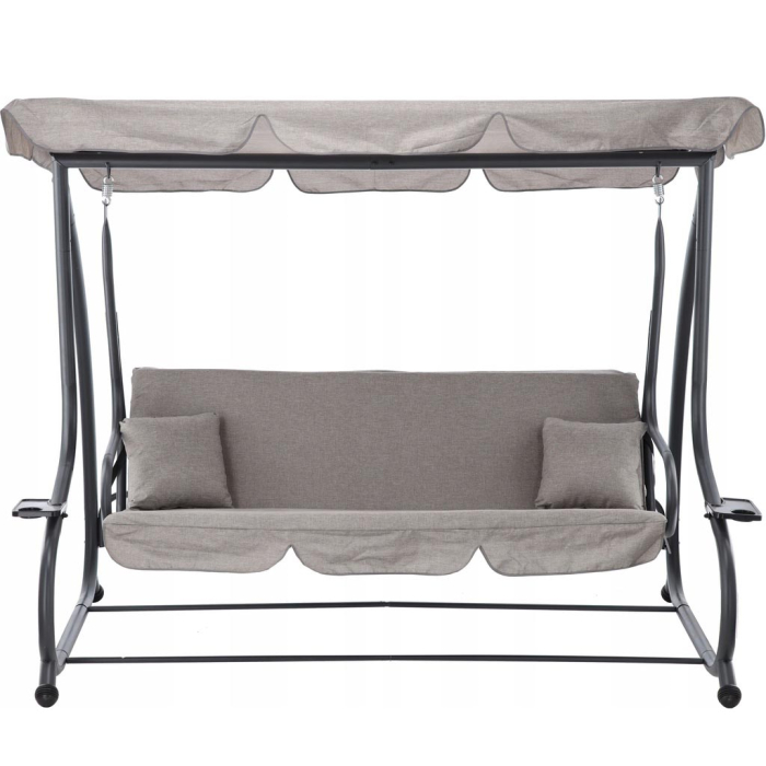 Leagan gradina 3 locuri cu baldachin reglabil, perne si suport pahare, 210x120x170 cm, gri [1]