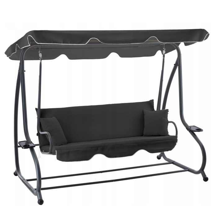 Leagan gradina 3 locuri cu baldachin reglabil, perne si suport pahare, 210x120x170 cm, gri inchis [1]