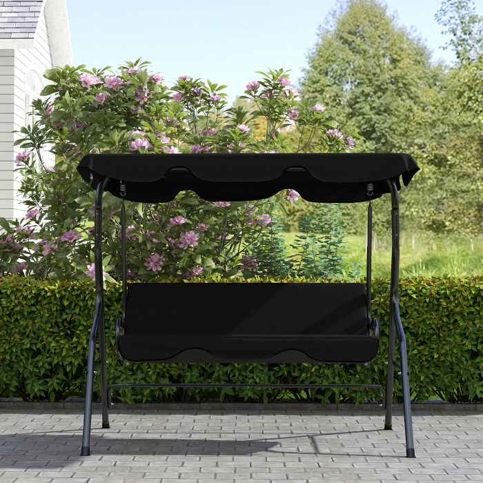  Leagan pentru 3 persoane cu copertina reglabila si perne, din otel si poliester, 170x110x153 cm, negru [7]