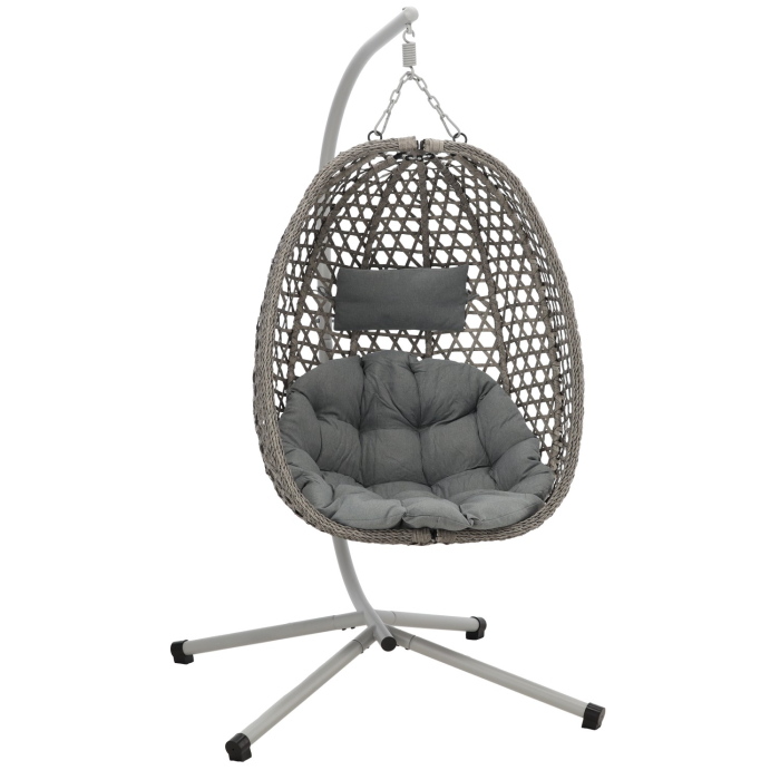 Leagan tip cuib suspendat, cu perna, cadru metalic si cos PE, 103x95x185 cm, gri [1]