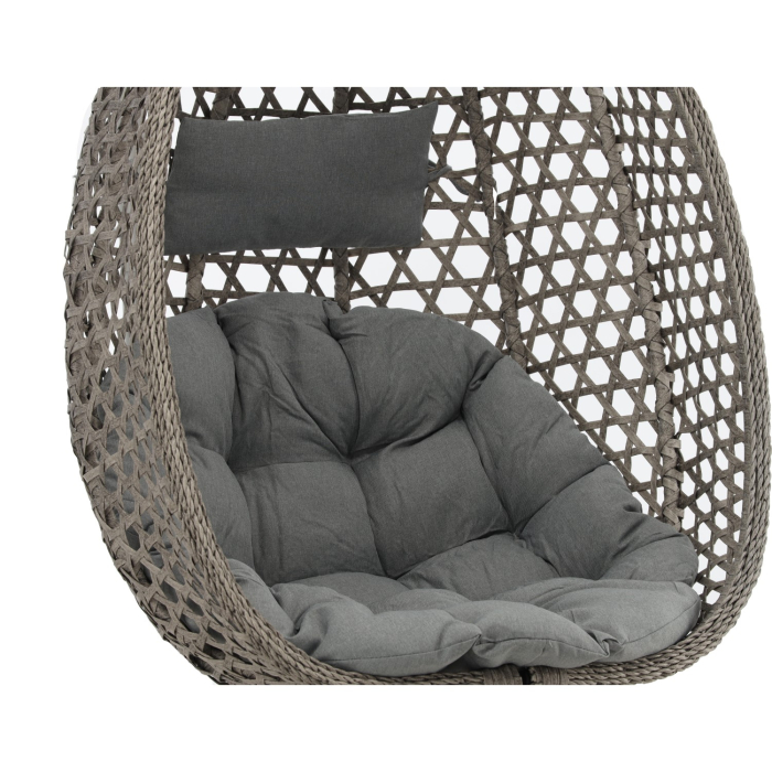 Leagan tip cuib suspendat, cu perna, cadru metalic si cos PE, 103x95x185 cm, gri [4]