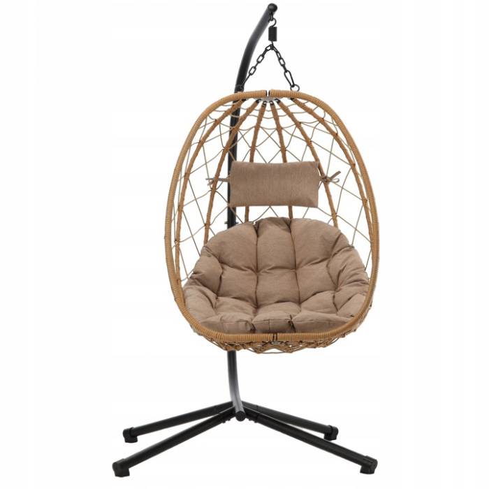 Leagan tip cuib suspendat, cu perna, cadru metalic si cos PE, 103x95x185 cm, maro [1]