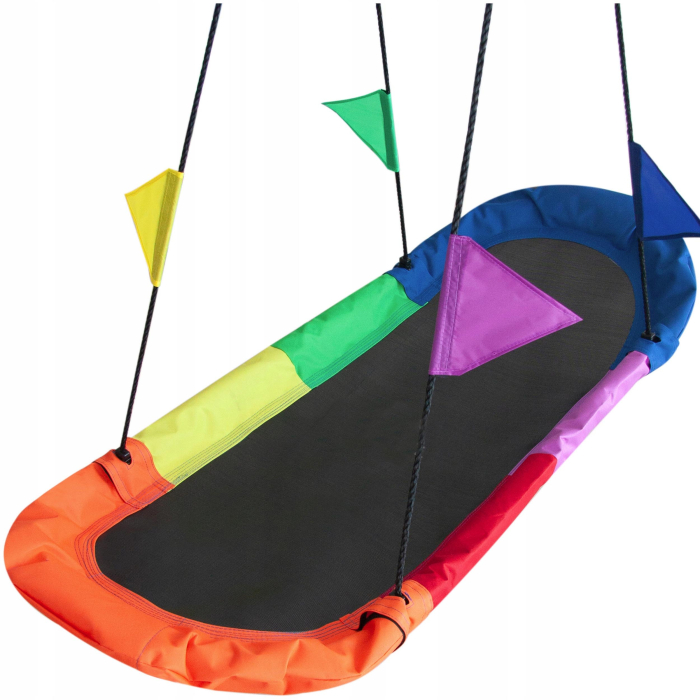 Leagan tip hamac 167x75 cm, cu rama metalica si steaguri colorate, prindere dubla, multicolor [1]