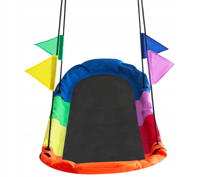 Leagan tip hamac 167x75 cm, cu rama metalica si steaguri colorate, prindere dubla, multicolor [2]