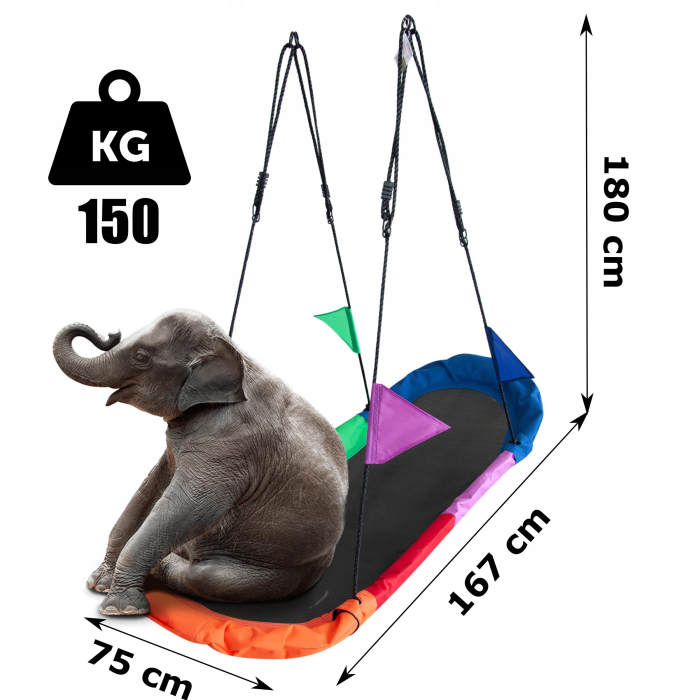 Leagan tip hamac 167x75 cm, cu rama metalica si steaguri colorate, prindere dubla, multicolor [8]