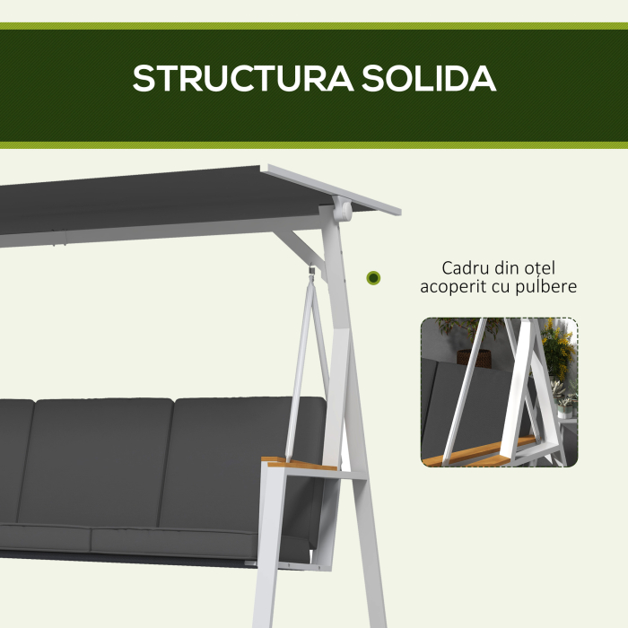  Leagan tip scaun pentru terasa cu 3 locuri, Gri [7]