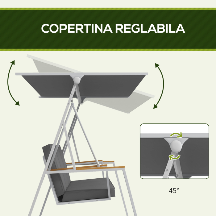  Leagan tip scaun pentru terasa cu 3 locuri, Gri [5]