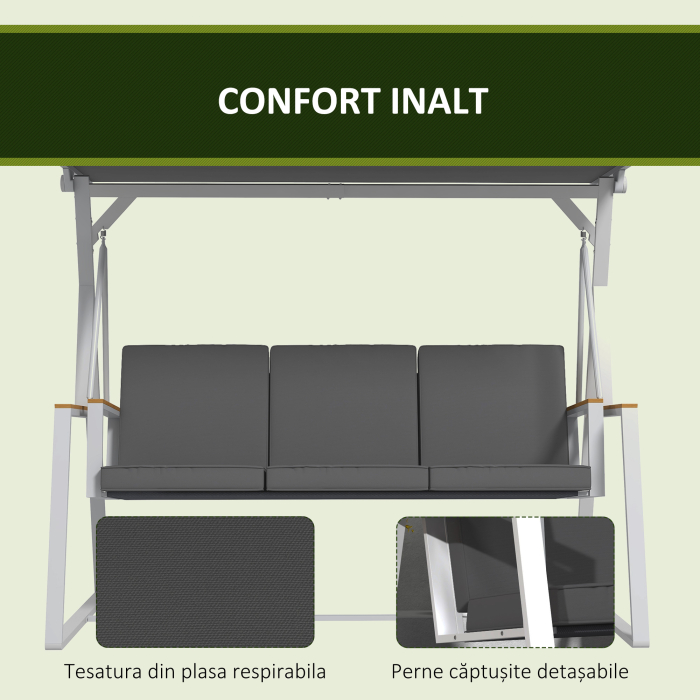  Leagan tip scaun pentru terasa cu 3 locuri, Gri [6]