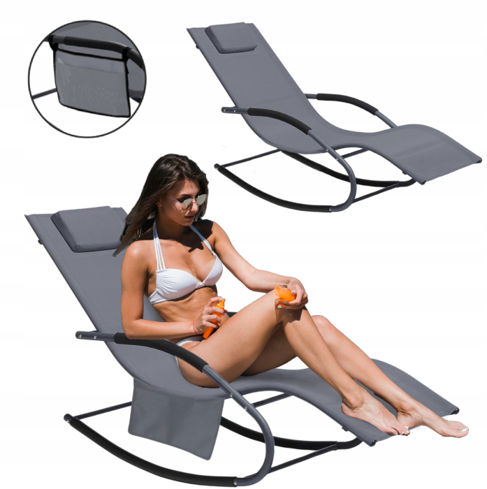 Leagan tip sezlong pentru gradina 148x63x87 cm, structura otel, textilen, design ergonomic, gri inchis [5]
