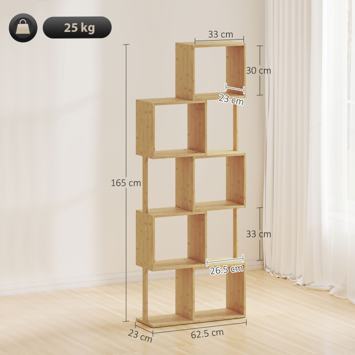  Librarie moderna si asimetrica cu 5 niveluri din bambus, 62.5 x 23 x 165 cm, lemn [3]