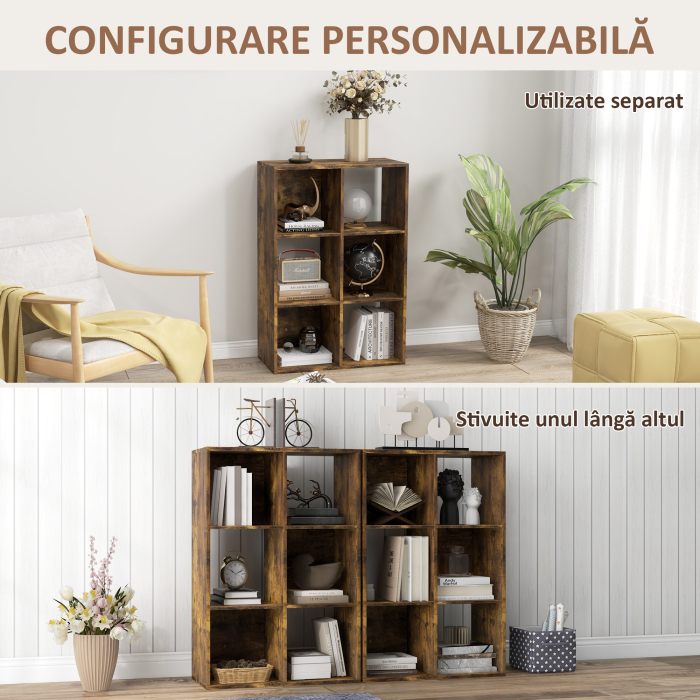  Libreria a Cubi con 6 Ripiani Portaoggetti in Legno dal Design Rustico, 61.5x29.5x91.5 cm, Marrone [5]
