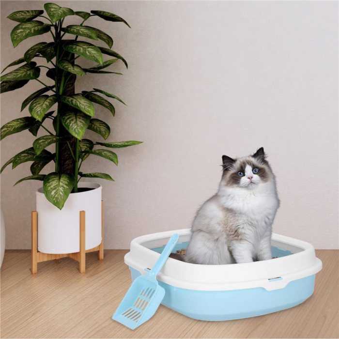 Litiera pisici lopatica plastic pp montaj simplu 2 piese, 40x33x11 cm, design compact, albastru alb [12]