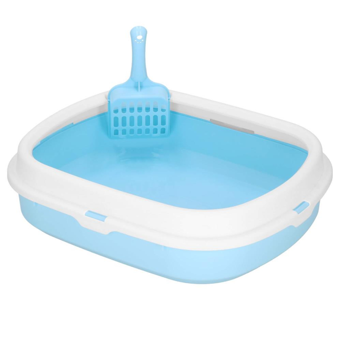 Litiera pisici lopatica plastic pp montaj simplu 2 piese, 40x33x11 cm, design compact, albastru alb [11]
