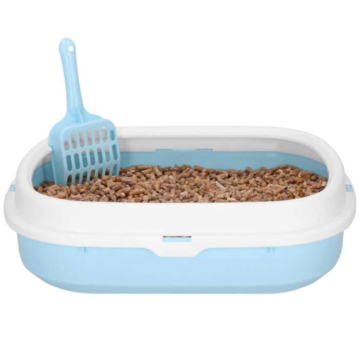 Litiera pisici lopatica plastic pp montaj simplu 2 piese, 40x33x11 cm, design compact, albastru alb [21]