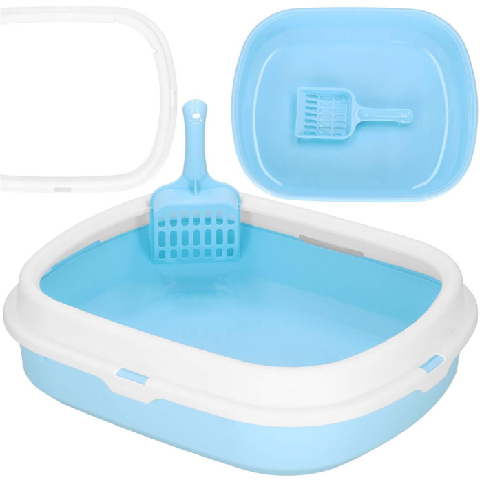 Litiera pisici lopatica plastic pp montaj simplu 2 piese, 40x33x11 cm, design compact, albastru alb [6]